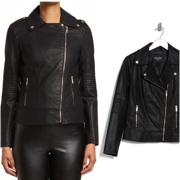 NWT GUESS Faux leather Moto jacket. Size M. - Picture 1 of 16